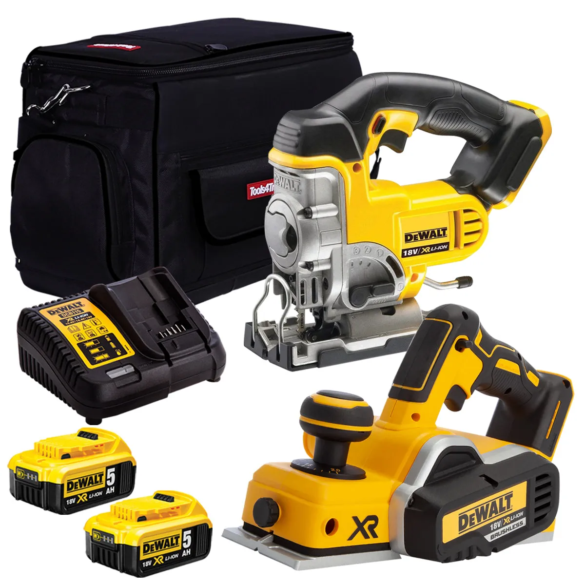 Dewalt 18V 2 Piece Power Tool Kit with 2 x 5.0Ah Batteries. Charger & Bag T4TKIT-726