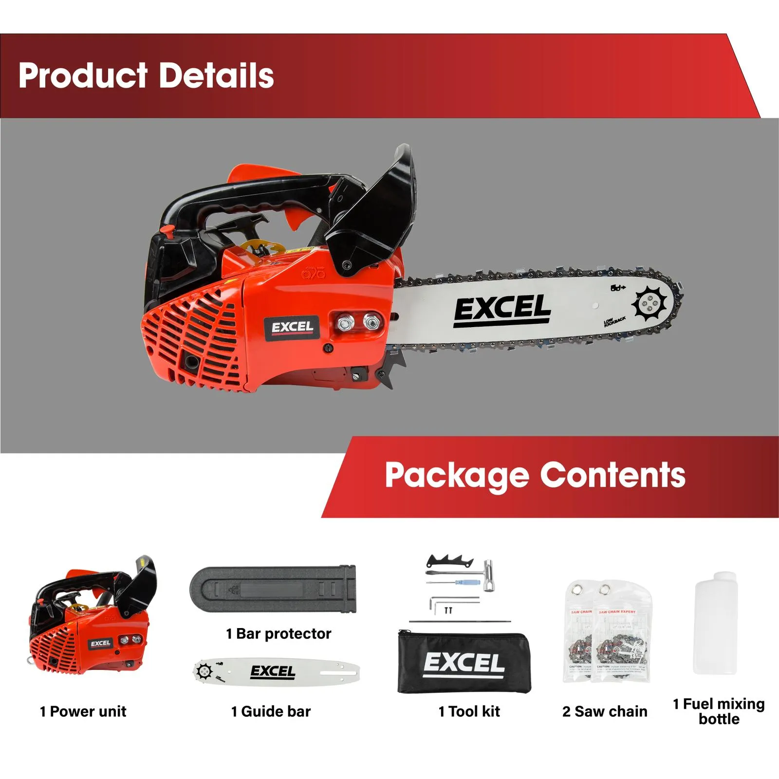 Excel 12 Petrol Chainsaw 25cc Heavy Duty Wood Saw Item Condition Used