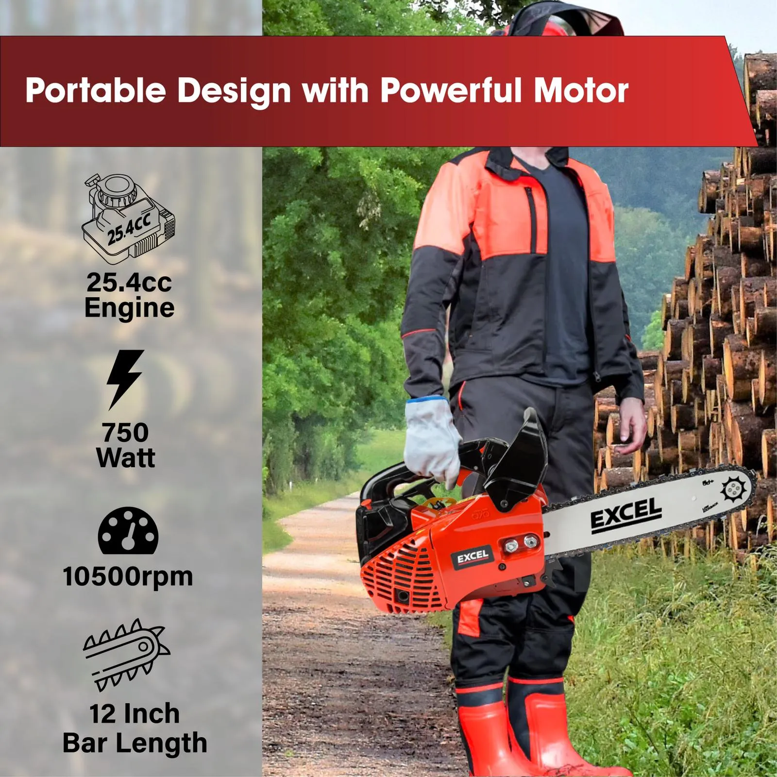 Excel 12 Petrol Chainsaw 25cc Heavy Duty Wood Saw Item Condition Used