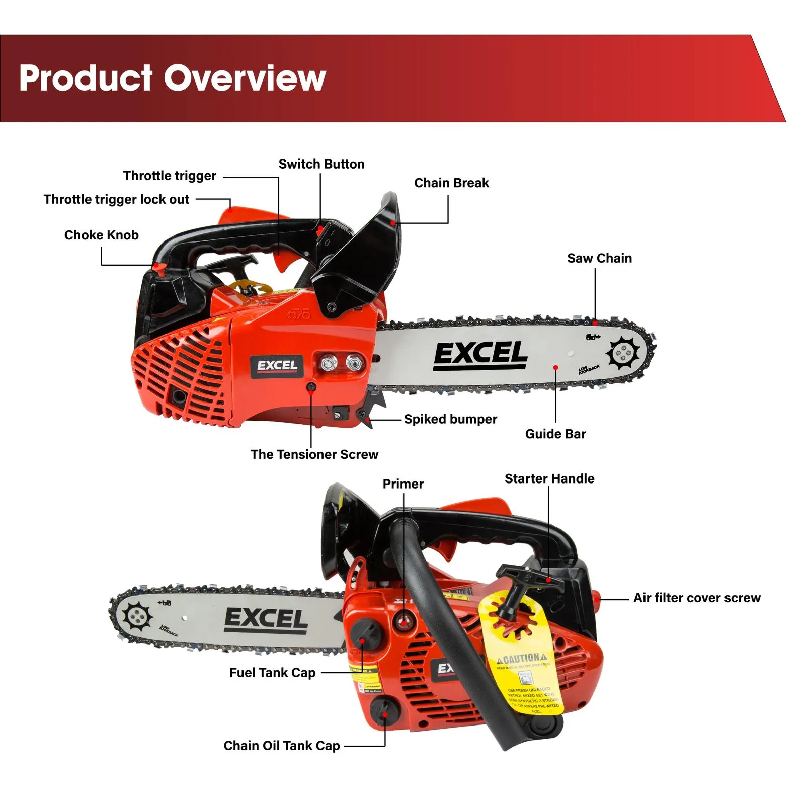 Excel 12 Petrol Chainsaw 25cc Heavy Duty Wood Saw Item Condition Used