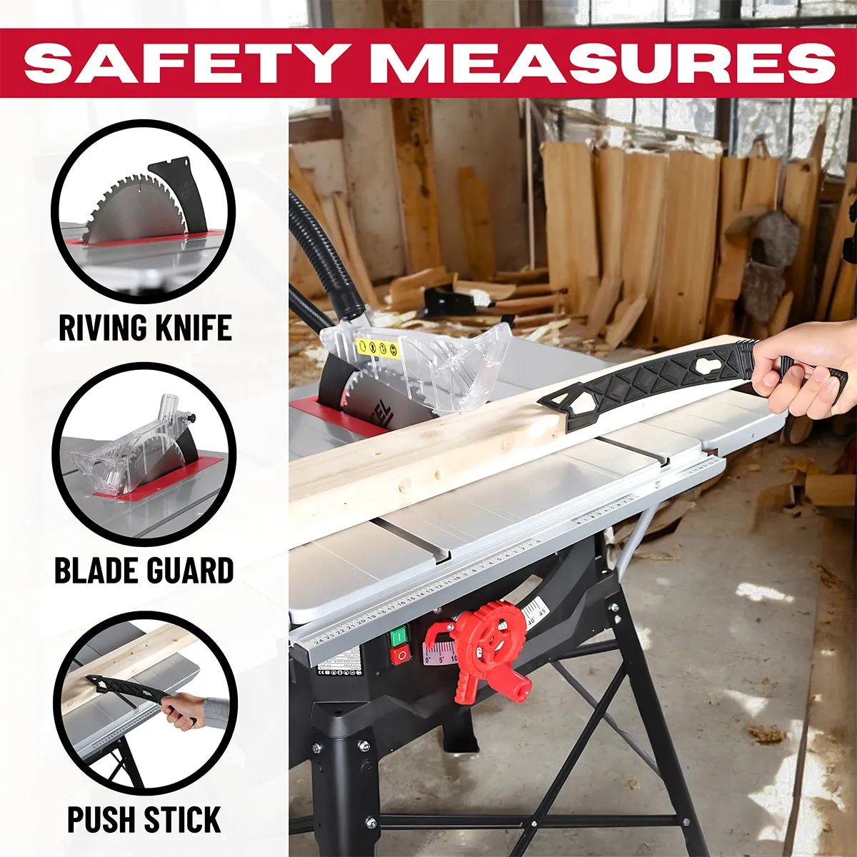 Excel 255mm Table Saw with Dust Extractor 50L Vacuum Cleaner 240V