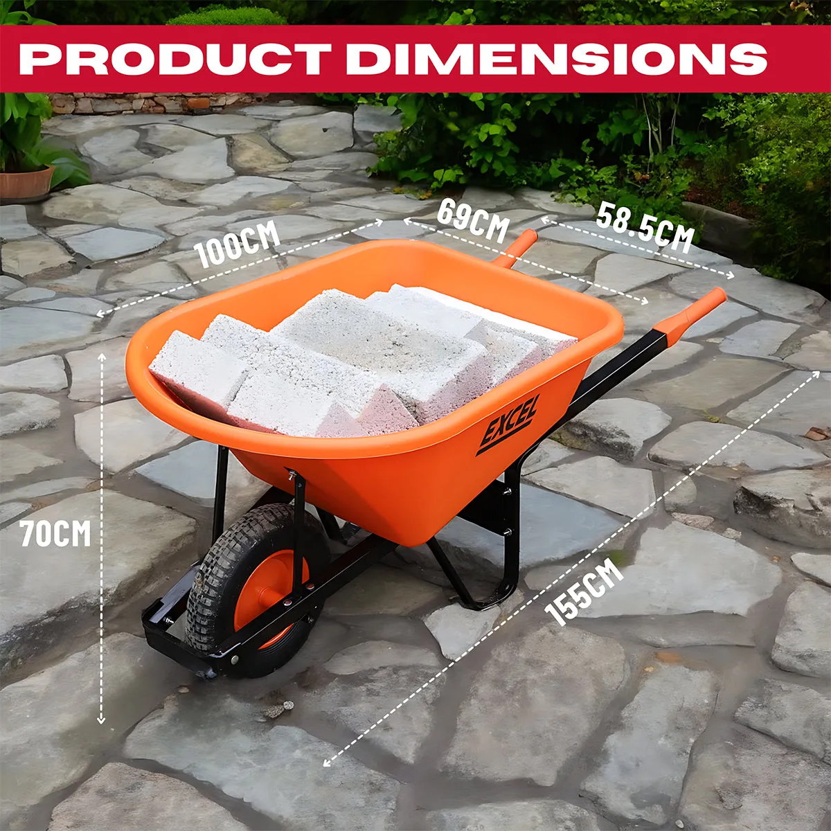 Excel Heavy Duty 120L Wheelbarrow HDPE Plastic Tray