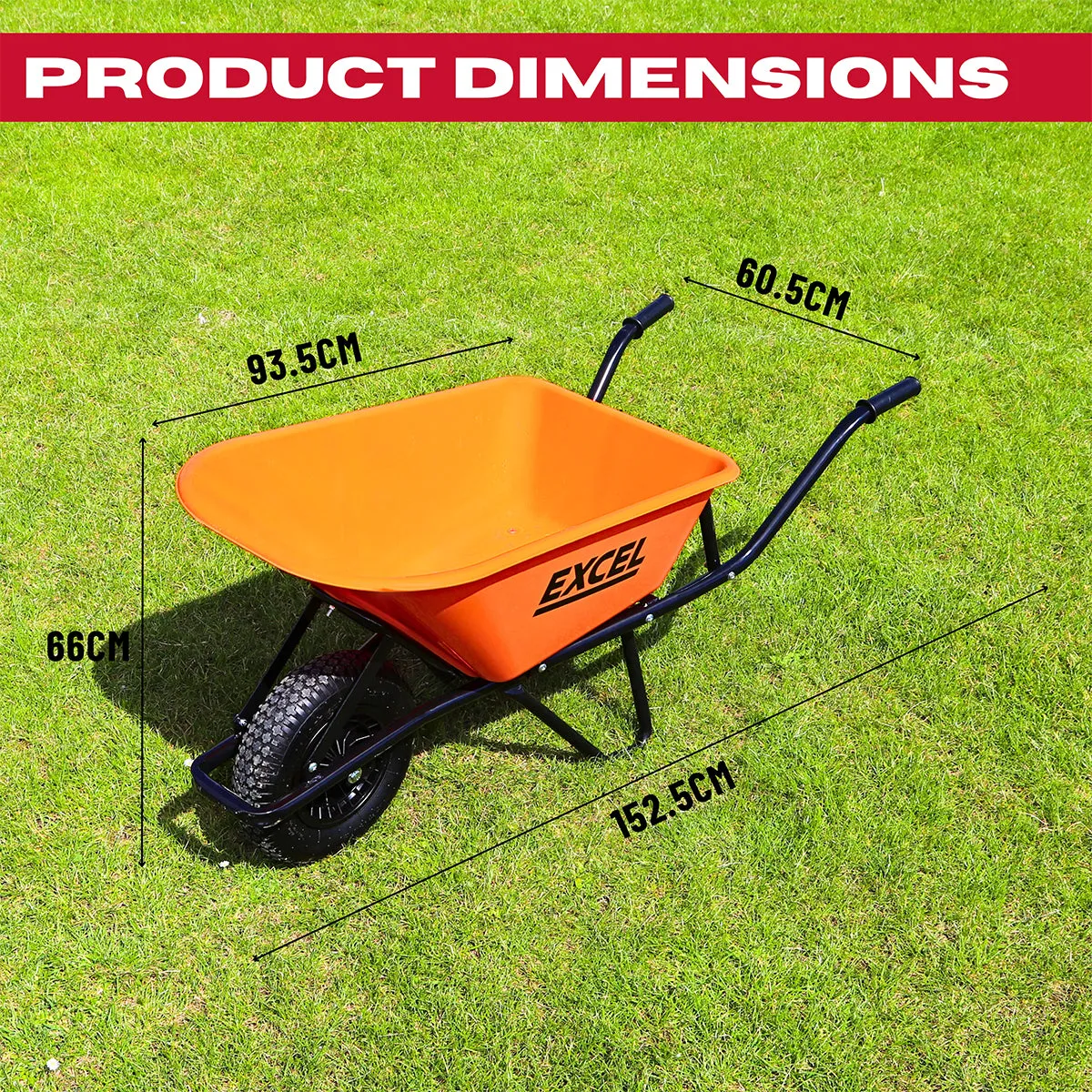 Excel Heavy Duty Wheelbarrow with 100L HDPE Tray