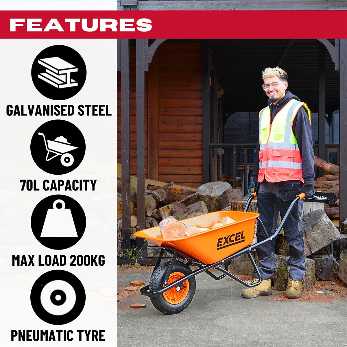 Excel Heavy Duty  Wheelbarrow with Galvanized Steel Tray