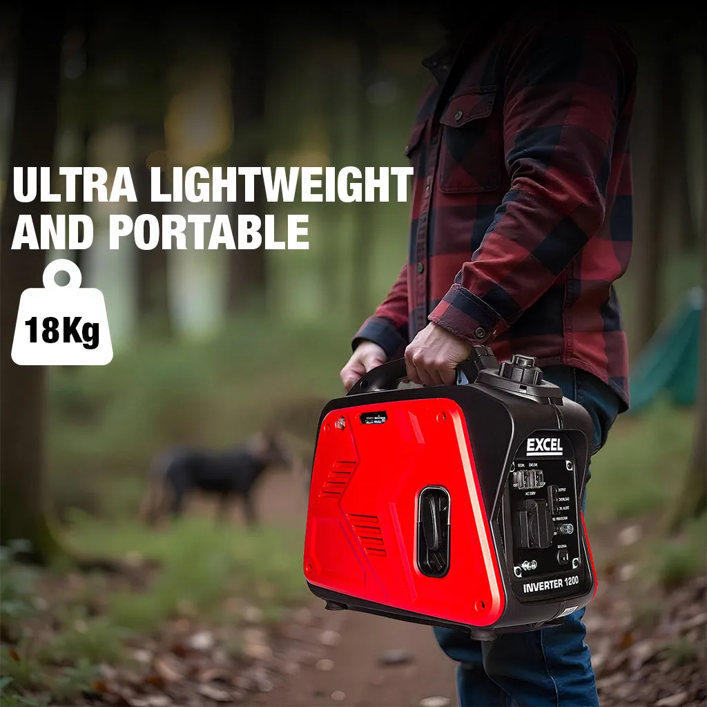 Excel Petrol Inverter Generator 4-Stroke Engine - 1200W Power Output. 60CC for Reliable Outdoor use