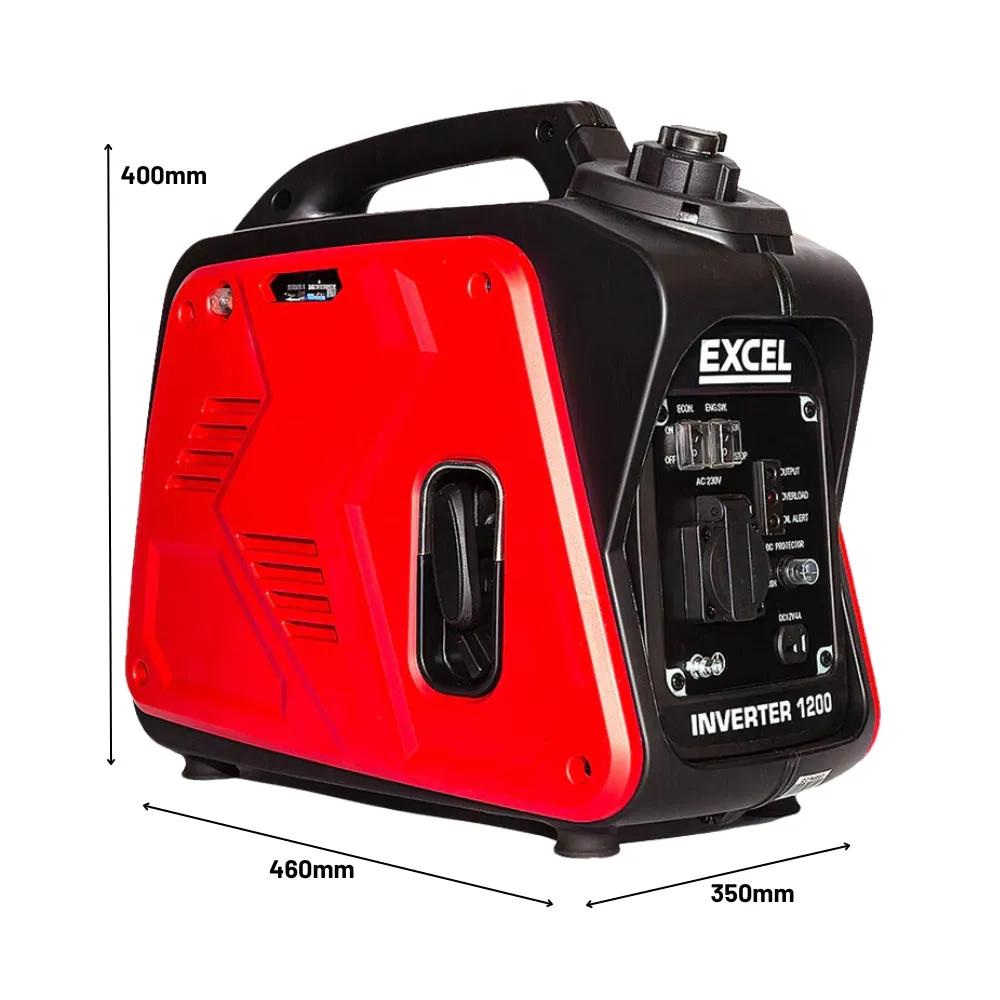 Excel Petrol Inverter Generator 4-Stroke Engine - 1200W Power Output. 60CC for Reliable Outdoor use