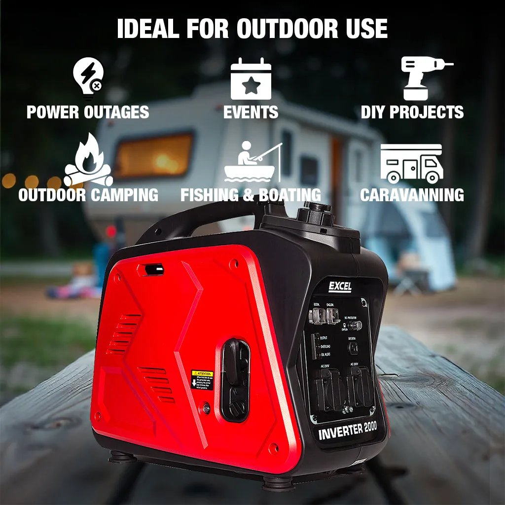 Excel Petrol Inverter Generator 4-Stroke Engine - 2000W Power Output. 99CC for Reliable Outdoor use