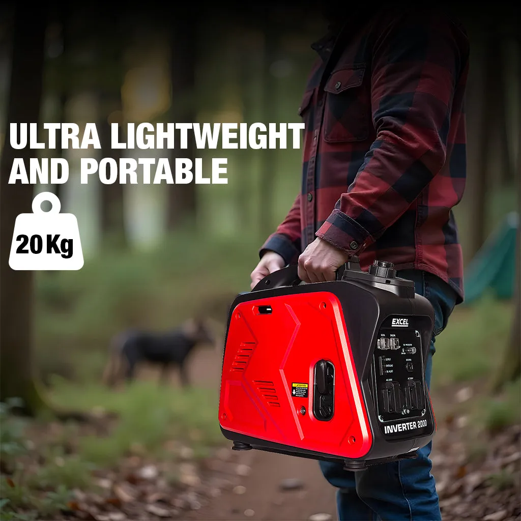 Excel Petrol Inverter Generator 4-Stroke Engine - 2000W Power Output. 99CC for Reliable Outdoor use