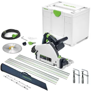 Festool TS 55 FEBQ-Plus 230V GB Circular Plunge-Cut Saw - 576706 With 2 x Guide Rail. Connector. Clamp & Bag