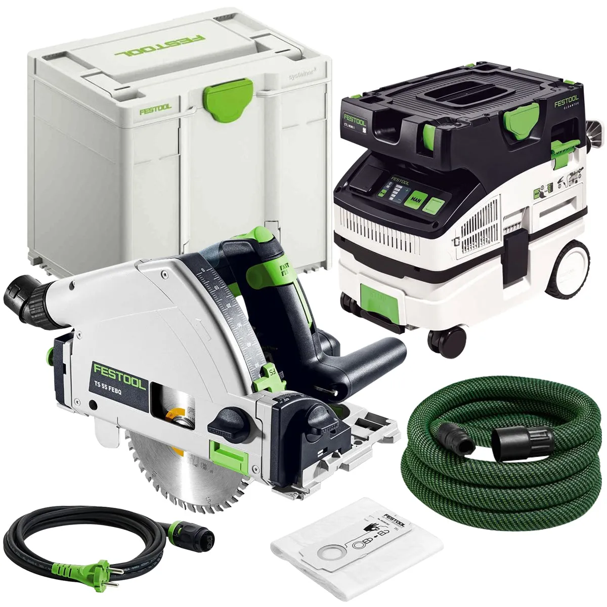 Festool TS 55 FEBQ-Plus 230V GB Circular Plunge-Cut Saw - 576706 With Mobile Dust Extractor 574843