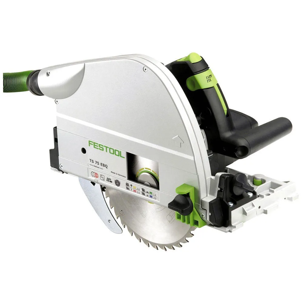 Festool TS 75 EBQ-Plus 230V GB Circular Plunge Cut Saw - 576114 With 2 x Guide Rail. Connector. Clamp & Bag