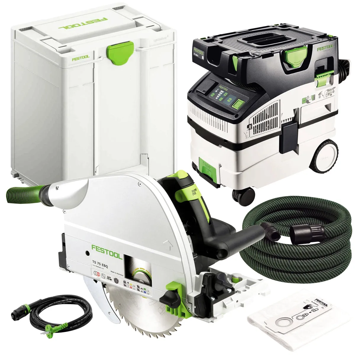 Festool TS 75 EBQ-Plus 230V GB Circular Plunge Cut Saw - 576114 With Mobile Dust Extractor 574835