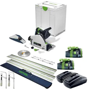 Festool TSC 55 KEB-Basic-5.0 GB 18V BL Plunge-Cut Saw - 577589 With 2 x 5.0Ah Batteries. Charger & Guide Rail Kit
