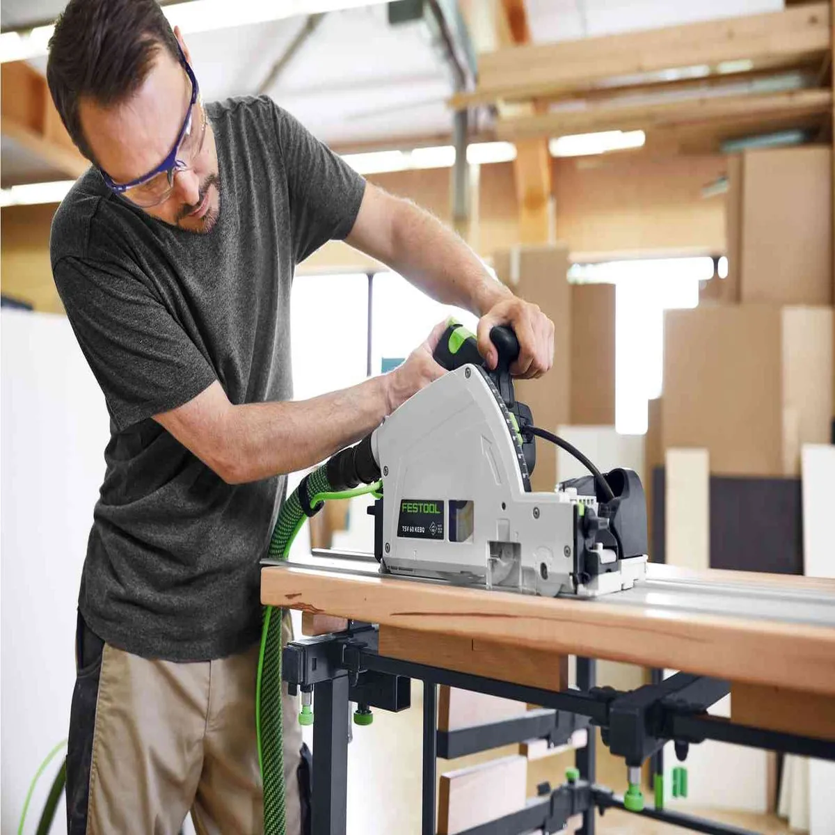 Festool TSV 60 KEBQ-Plus 230V GB Circular Plunge-Cut Saw - 576733 With Mobile Dust Extractor 574835