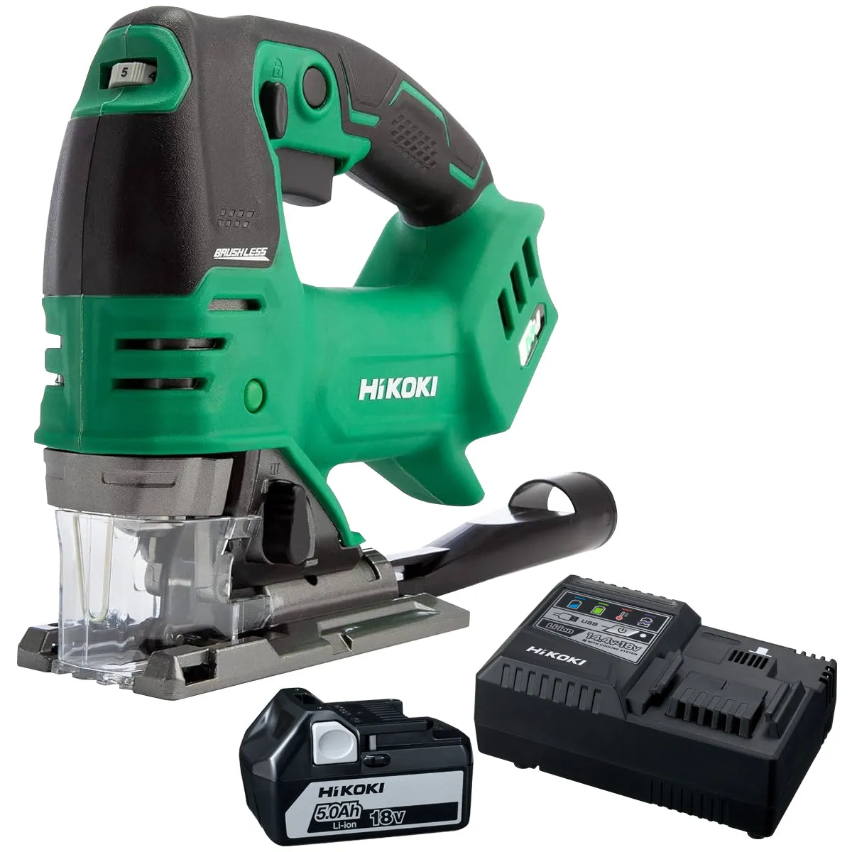 Hikoki CJ36DAJ3Z 36V MultiVolt Brushless Top Handle Jigsaw with 1 x 5.0Ah Battery & Charger