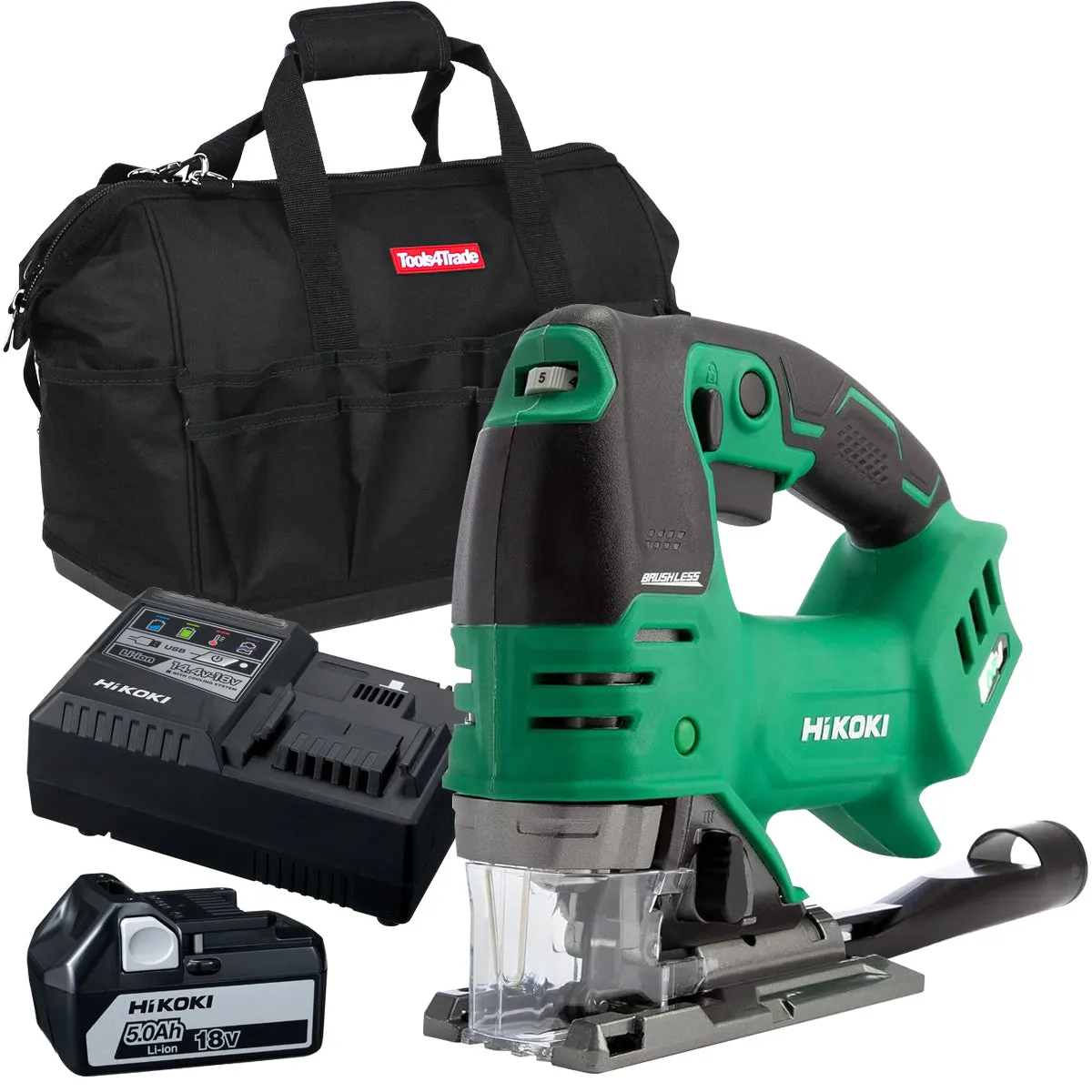 Hikoki CJ36DAJ3Z 36V MultiVolt Brushless Top Handle Jigsaw with 1 x 5.0Ah Battery Charger & Bag