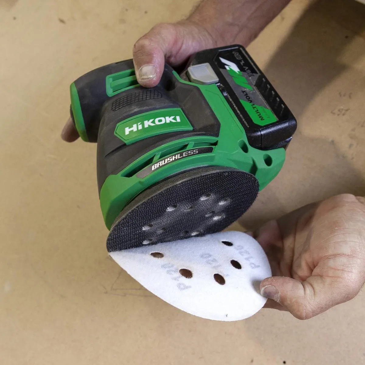Hikoki SV1813DAJ2Z 18V Brushless 125mm Random Orbit Sander with 1 x 2.5Ah/5.0Ah Battery & Charger