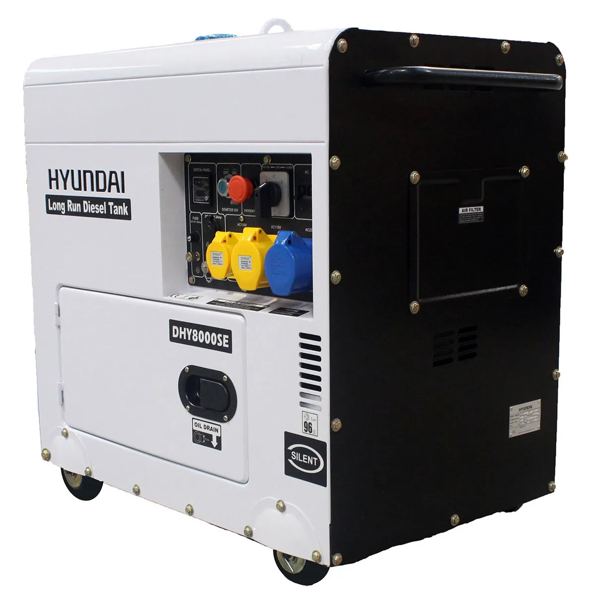 Hyundai DHY8000SELR  Silenced Diesel Generator. Single Phase Output & Long Running Standby 5.8kW/230V