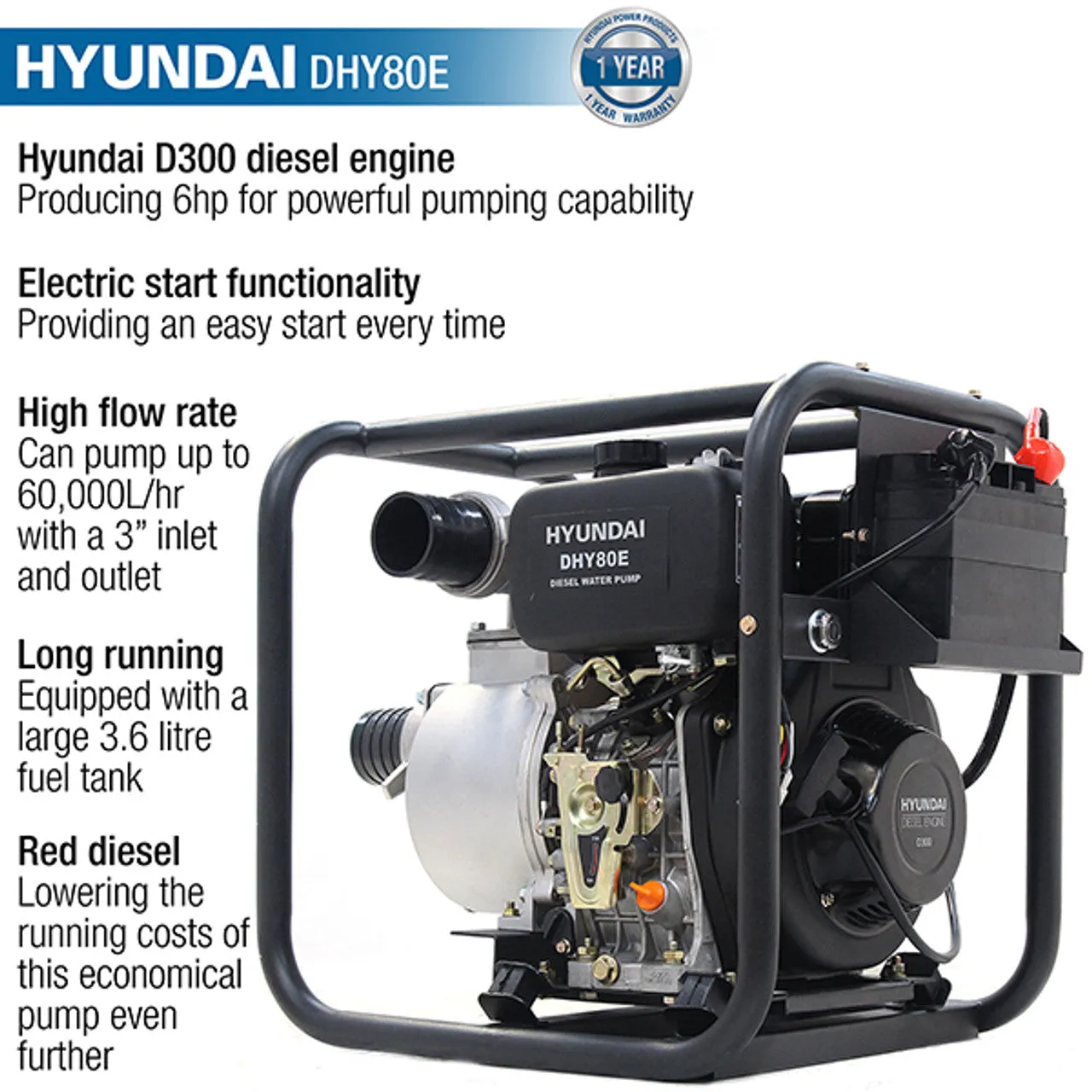 Hyundai DHY80E 80mm Diesel Water Pump 3.6L
