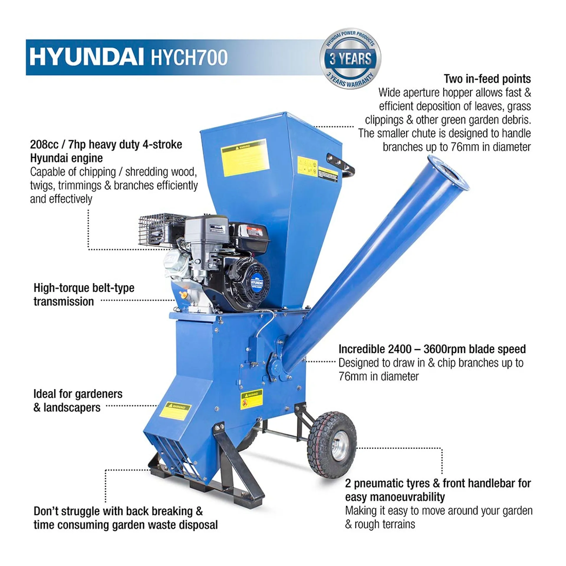 Hyundai HYCH700 Petrol Garden Wood Chipper