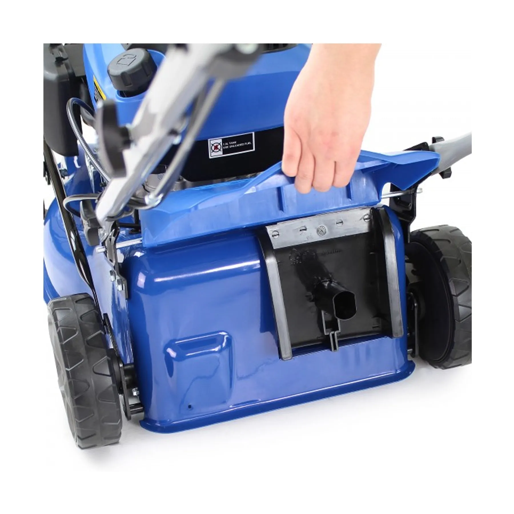 Hyundai HYM430SP 43cm Self-Propelled Petrol Lawnmower 139cc Engine. 25-75mm Cut & Rear Discharge