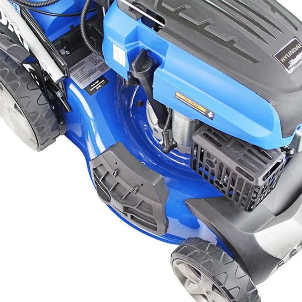 Hyundai HYM460SPE 46cm Electric-Start Self-Propelled Petrol Lawnmower Mulch. Rear & Side Discharge
