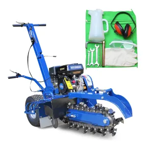Hyundai HYTR70 450mm Depth Petrol Trencher & Recoil Start 210cc Engine. Adjustable Soft Grip
