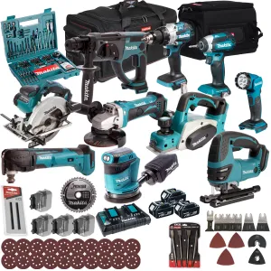 Makita 18V 10 Piece Combo Kit with 3 x 5.0Ah Battery Charger & Accessories Set T4TKIT-17226