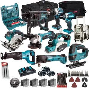 Makita 18V 10 Piece Combo Kit with 3 x 5.0Ah Battery Charger & Accessories Set T4TKIT-17227