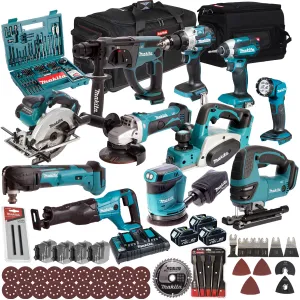 Makita 18V 11 Piece Combo Kit with 3 x 5.0Ah Battery Charger & Accessories Set T4TKIT-17225