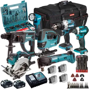 Makita 18V 7 Piece Combo Kit with 2 x 5.0Ah Battery Charger & Accessories Set T4TKIT-17231