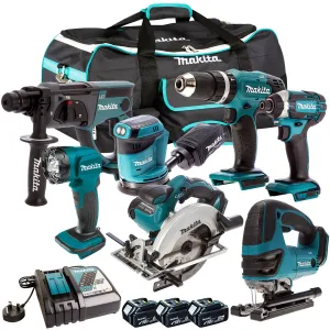 Makita 18V 7 Piece Cordless Kit with 3 x 5.0Ah Batteries T4TKIT-602