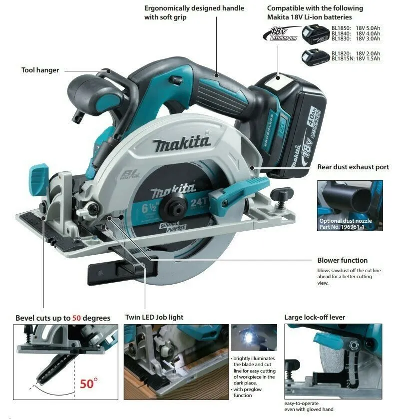 Makita DHS680Z 18V Brushless Circular Saw 165mm Body Only   Guide Rail & Adapter