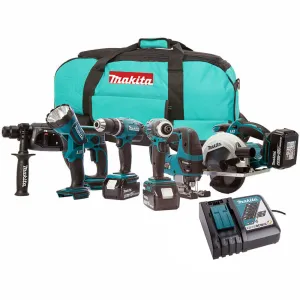 Makita DLX6068 18V 6 Piece Combo Kit with 3 x 5.0Ah Batteries Charger & Tool Bag