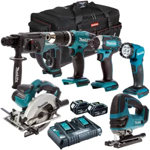 Makita DLX6068PTM 18V 6 Piece Power Tool Kit with 2 x 5.0Ah Battery & Charger