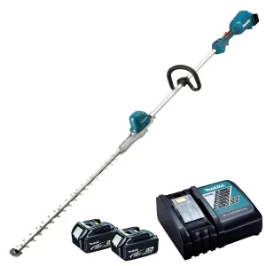 Makita DUN600LRTE 18V LXT Brushless 60cm Pole Hedge Trimmer With 2 x 5.0Ah Batteries & Charger