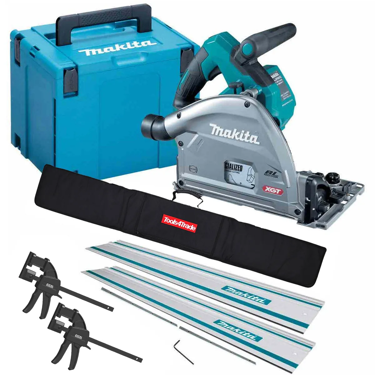 Makita SP001GZ03 40V Brushless Plunge Saw   2 x Guide Rail Connector & Clamp Set