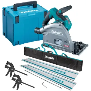 Makita SP001GZ03 40V Brushless Plunge Saw Body Only With 2 x Guide Rail. Clamp. Bag & Case