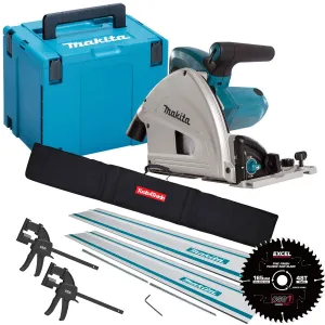 Makita SP6000J/1 110V 165mm Plunge Saw In Case   2 x Guide Rail Connector Bar With Blade & Clamp
