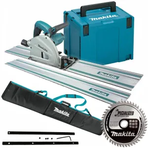 Makita SP6000J/1 165mm Plunge Saw 110V With 2 x 1.5m Guide Rail Case   Bag   Blade