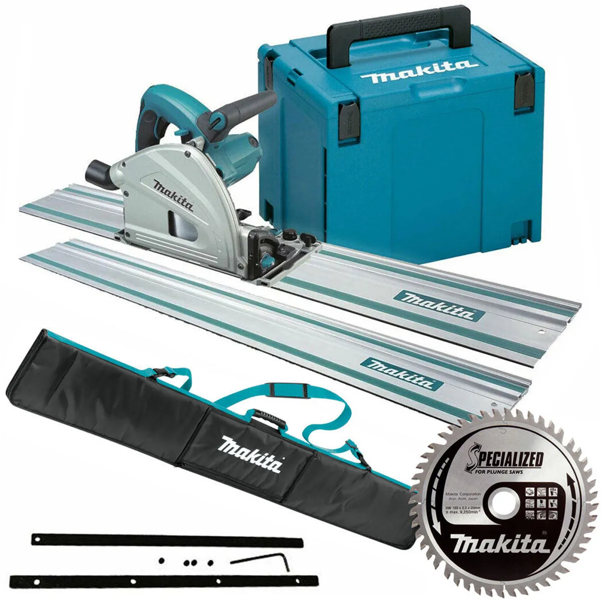 Makita SP6000J/1 165mm Plunge Saw 110V With 2 x 1.5m Guide Rail Case   Bag   Blade