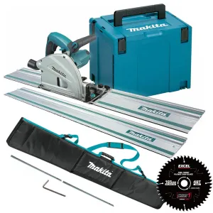 Makita SP6000J2 165mm Plunge Saw 240V   2 x 1.5m Guide Rail in Bag. Connector with Blade & Case