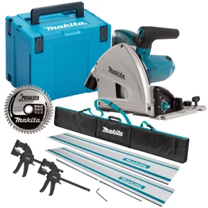 Makita SP6000J2 165mm Plunge Saw 240V with 2x1.5m Guide Rail Clamp Bag Blade
