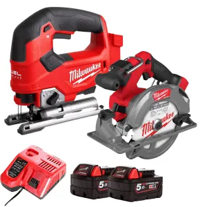 Milwaukee 18V Twin Pack Brushless 165mm Circular Saw   Jigsaw with 2 x 5.0Ah Battery & Charger