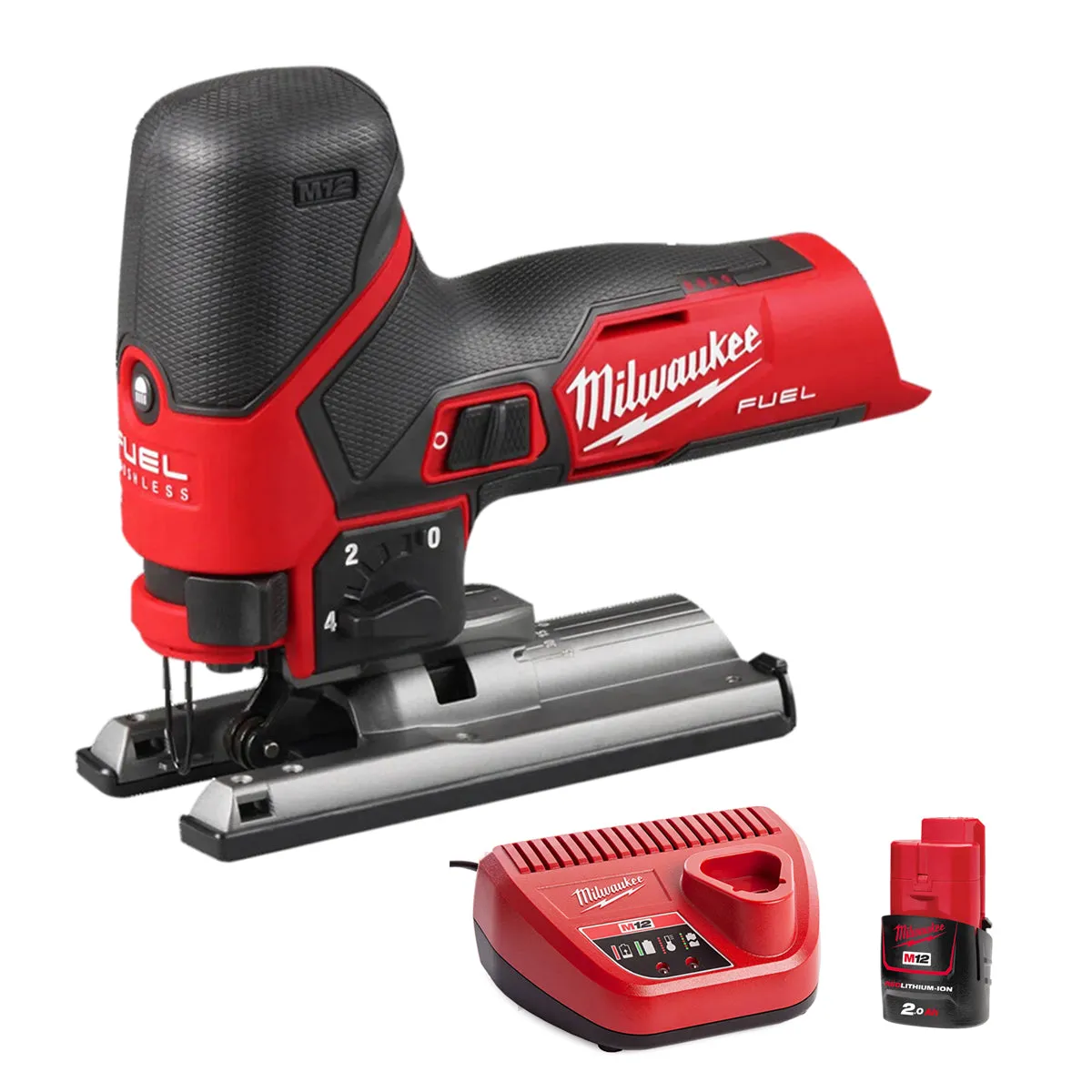 Milwaukee M12FJS-0 12V Fuel Brushless Bodygrip Jigsaw with 1 x 2.0Ah Battery & Charger