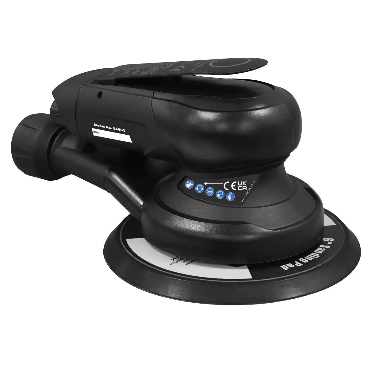 Sealey SA803 Air Palm Orbital Sander 150mm Dust-Free. Durable. and Noise-Reducing Sander for Precision Sanding