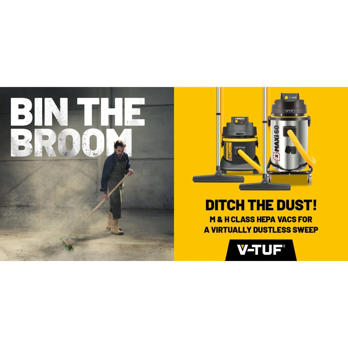 V-TUF MAXIH110-50L H-Class Industrial Dust Extraction Vacuum Cleaner 110V/1750W